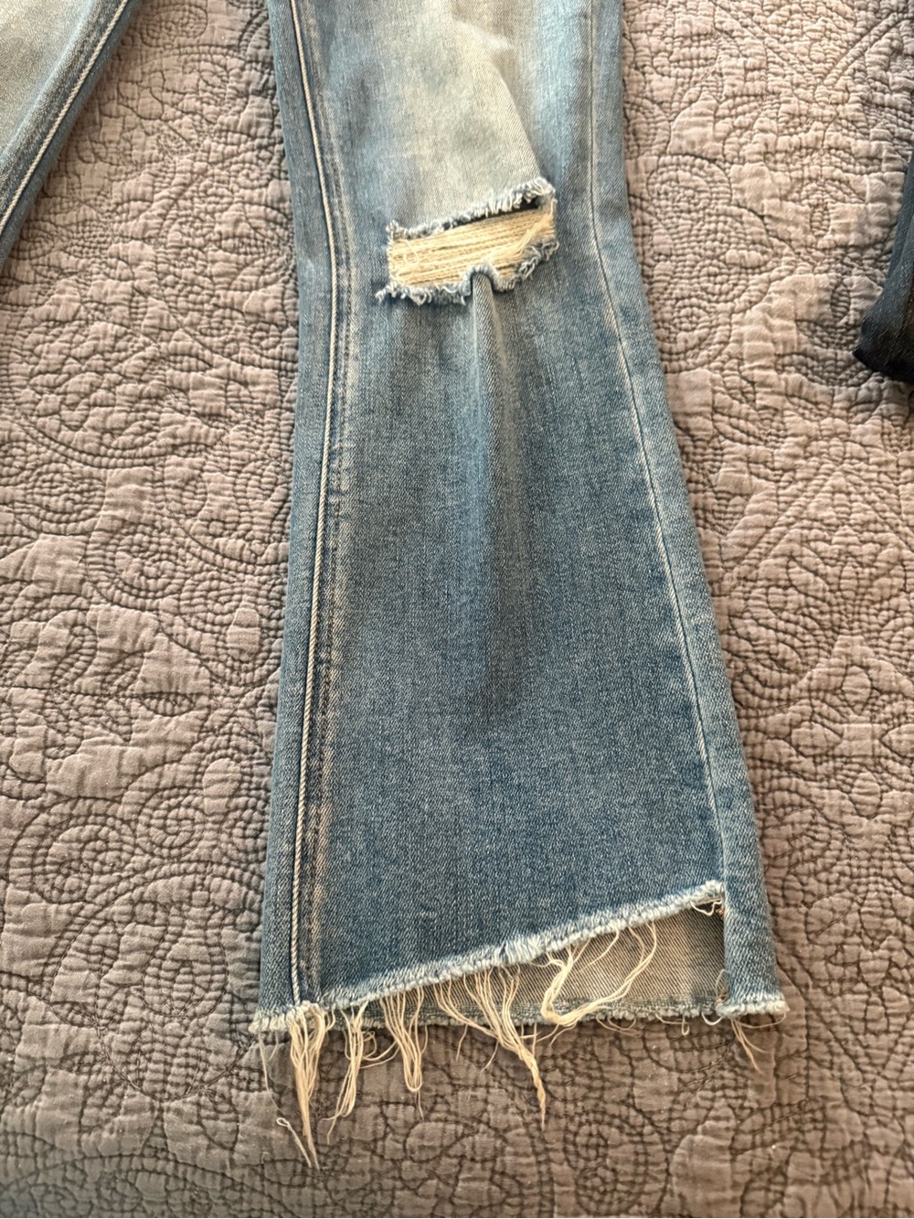 Light Blue Distressed Flare Jeans with Frayed Hem
